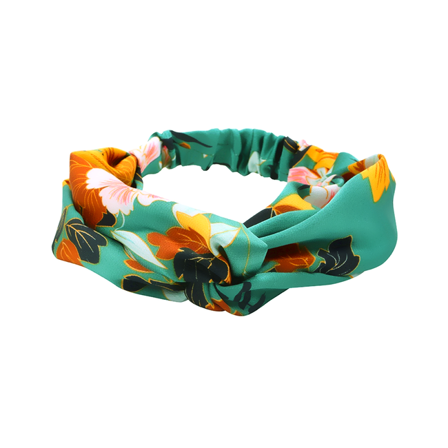 Fashion Favorite Haarband Oriental Blue/Green Flowers | Satijn - Bloemen | Elastische Bandana