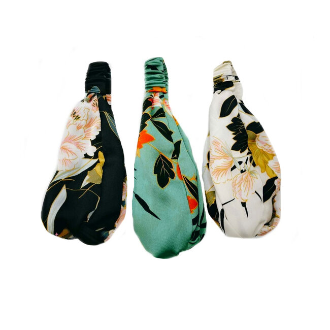 Haarband Oriental White Flowers | Satijn - Bloemen | Elastische Bandana