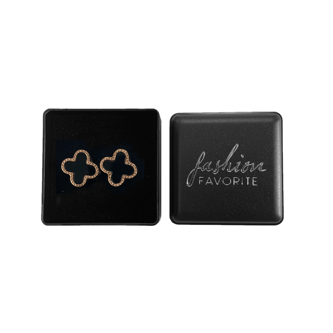 Clover Oorbellen - Zwart/Rosegoud| Stainless Steel