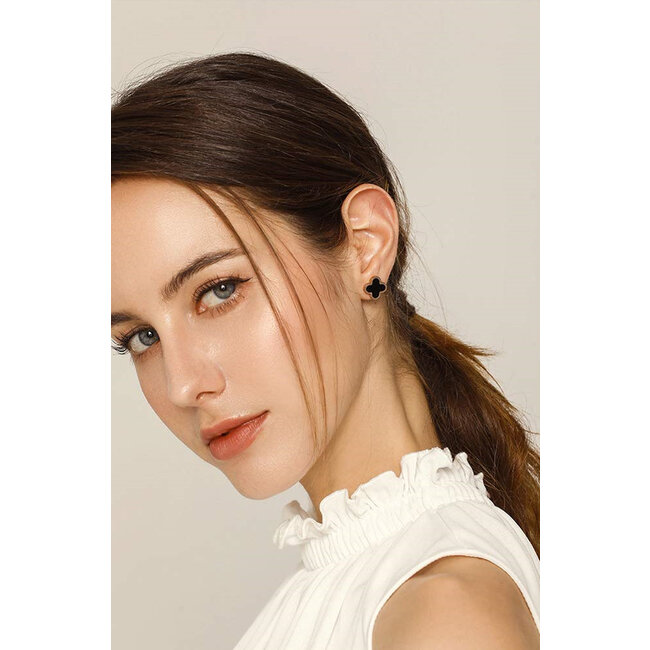 Clover Oorbellen - Zwart/Rosegoud| Stainless Steel