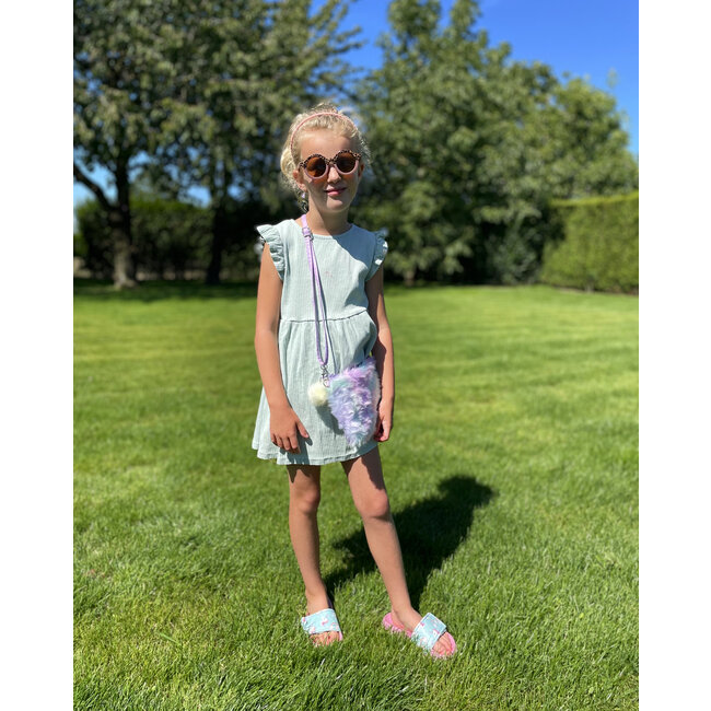 Regenboog Fluffy Tasje - Paars/Groen | 22 x 16 cm | Polyester / Acryl