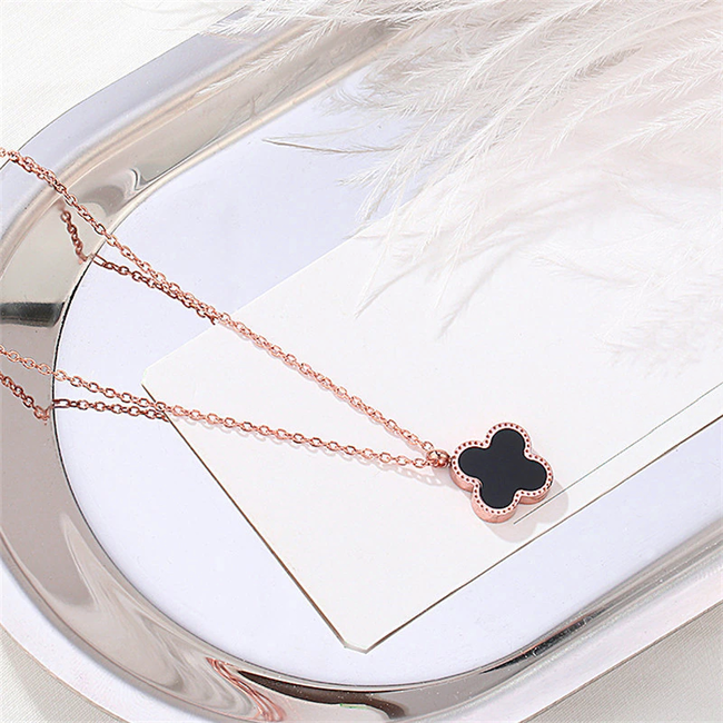 Clover Ketting - Zwart/Wit - Rosekleurig | Bijoux | 40 + 5 cm