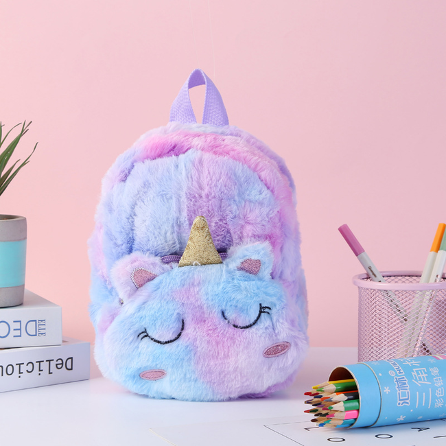 Unicorn Rugtas - Fluffy Paars/Roze | 22 x 16 cm | Polyester / Acryl