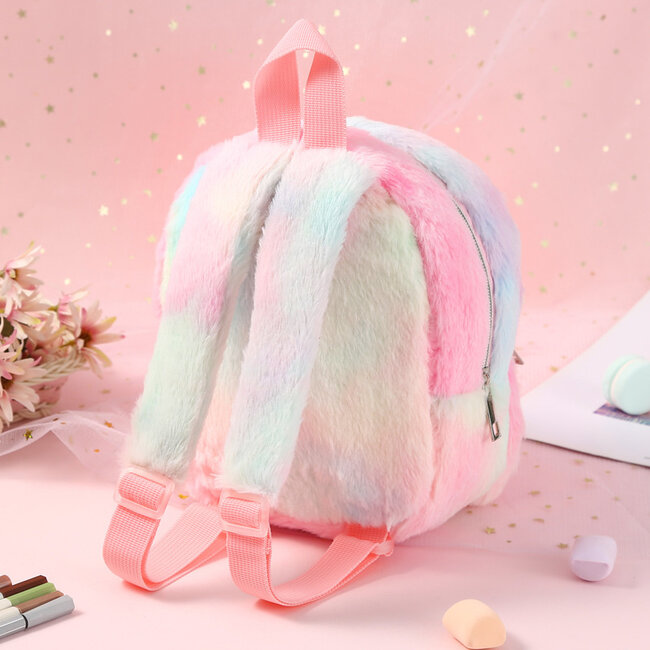 Unicorn Rugtas - Fluffy Paars/Roze | 22 x 16 cm | Polyester / Acryl