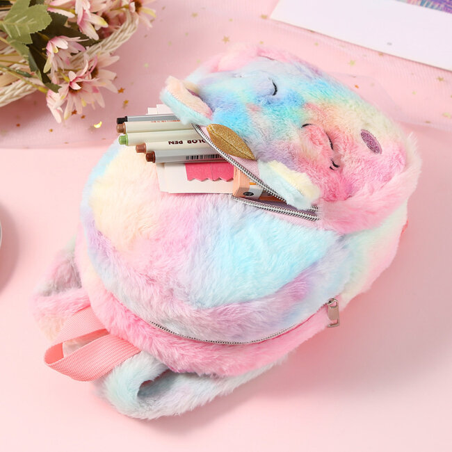 Unicorn Rugtas - Fluffy Groen/Geel | 22 x 20 x 12 cm | Polyester / Acryl