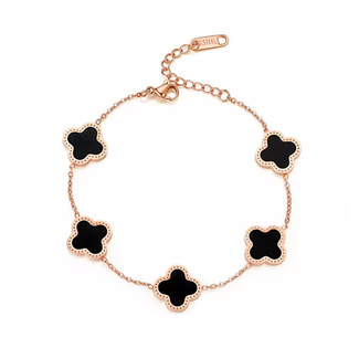 Fashion Favorite Clover Armband - Zwart/Rosegoud