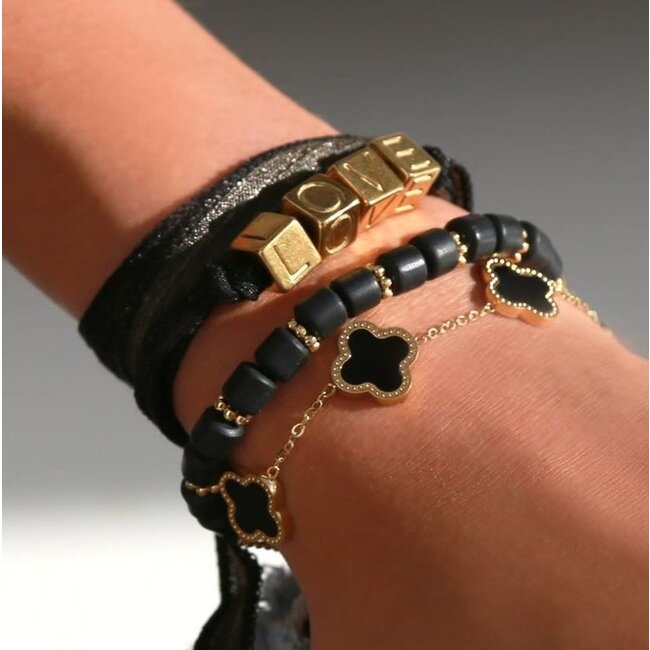 Clover Armband - Zwart/Goud | Stainless Steel