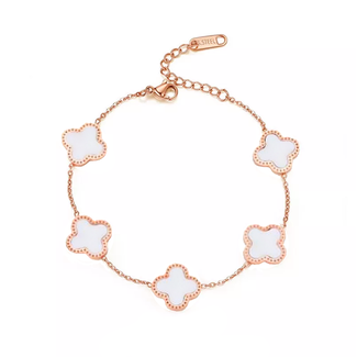 Fashion Favorite Clover Armband - Wit/Rosegoud