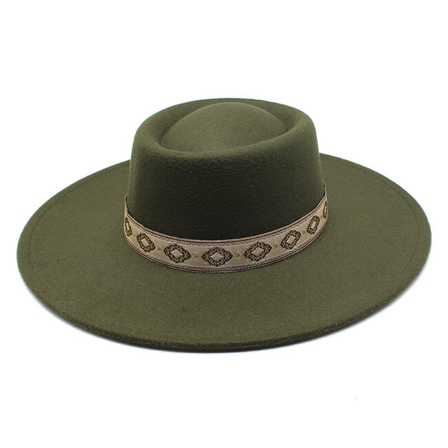 Fashion Favorite Fedora Hoed - Brim Legergroen | Verstelbaar | 56 - 60 cm