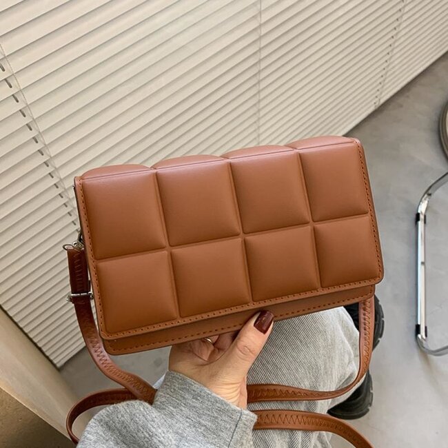 Square Schoudertas Cognac | Kunstleer | 20 x 7 x 12,5 cm