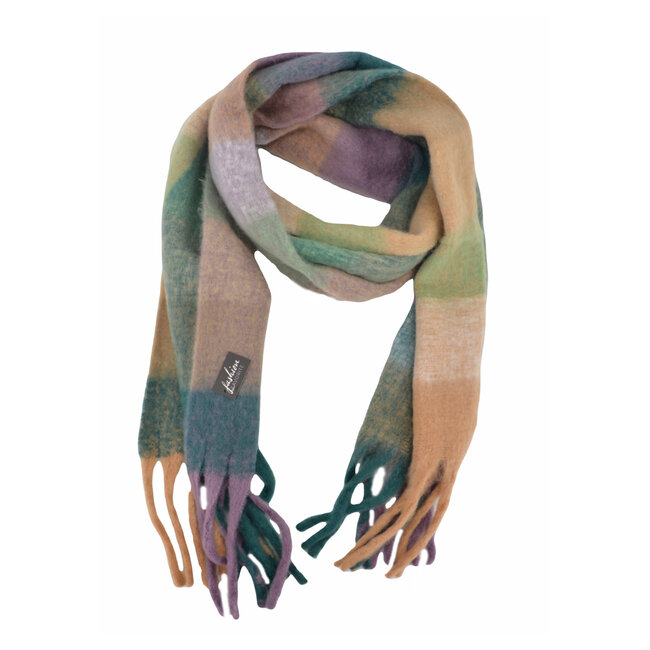 Fashion Favorite Sjaal Geblokt - Bruin/Groen | Polyester | 210 x 38 cm