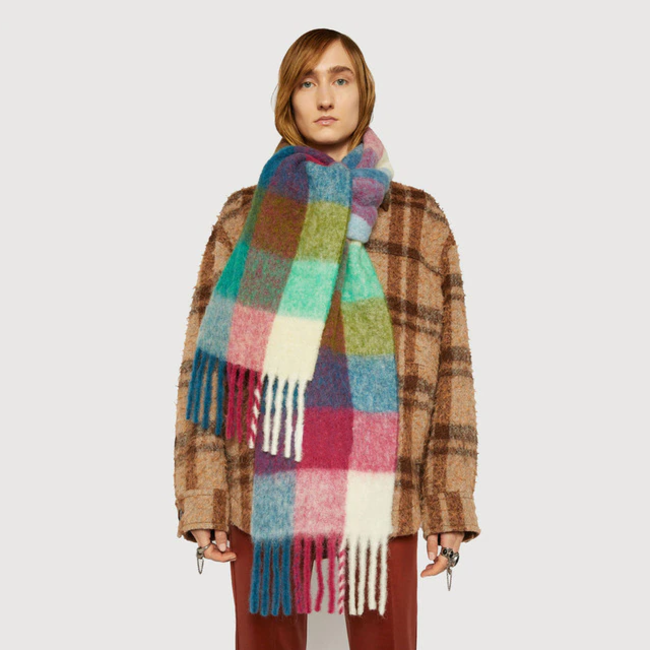 Sjaal Geblokt - Blauw/Roze | Polyester | 210 x 38 cm