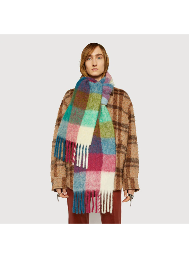 Sjaal Geblokt - Blauw/Roze | Polyester | 210 x 38 cm