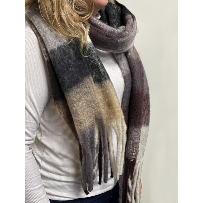 Sjaal Geblokt - Zwart/Bruin | Polyester | 210 x 38 cm