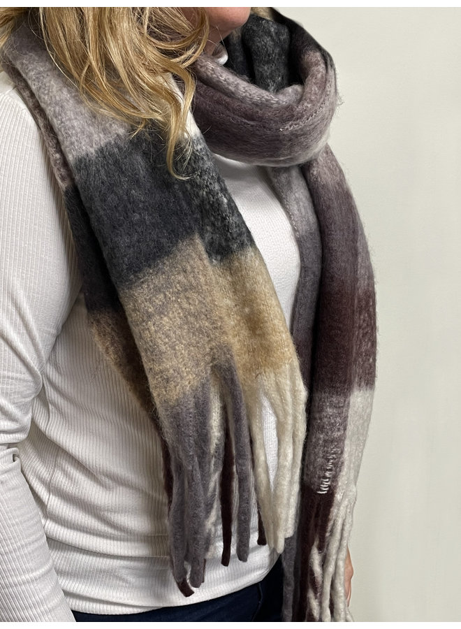 Sjaal Geblokt - Zwart/Bruin | Polyester | 210 x 38 cm
