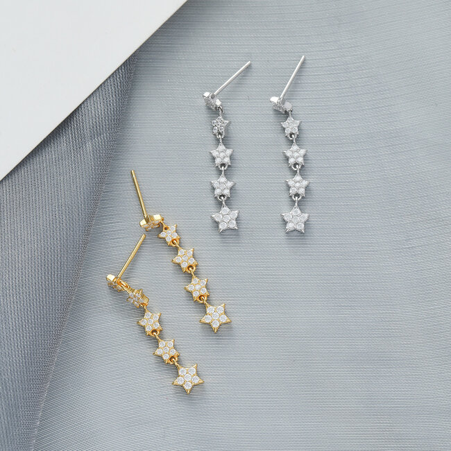 Oorhangers Sterren - Goudkleurig | 3,2 x 0,7 cm | 925 Zilver