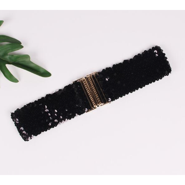 Sparkle Taille Riem - Zwart | 65 - 95 cm | Elastische Glitter Riem