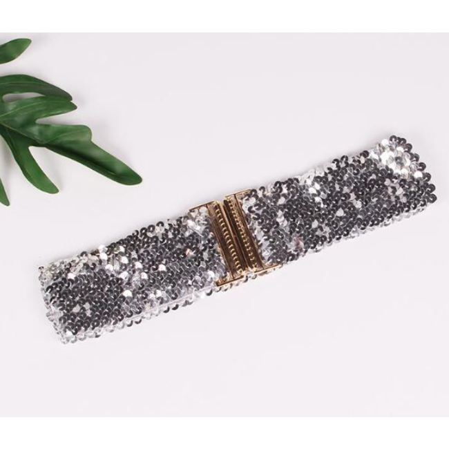Sparkle Taille Riem - Zilver | 65 - 95 cm | Elastische Glitter Riem
