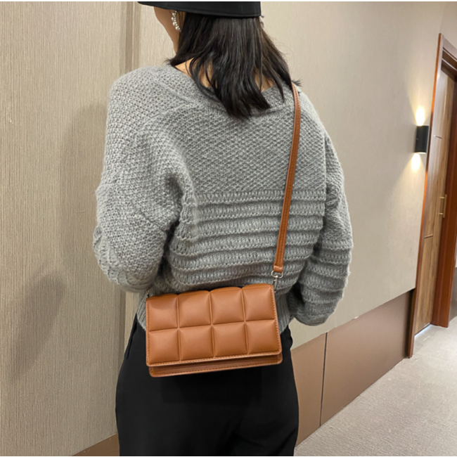 Square Schoudertas Cognac | Kunstleer | 20 x 7 x 12,5 cm