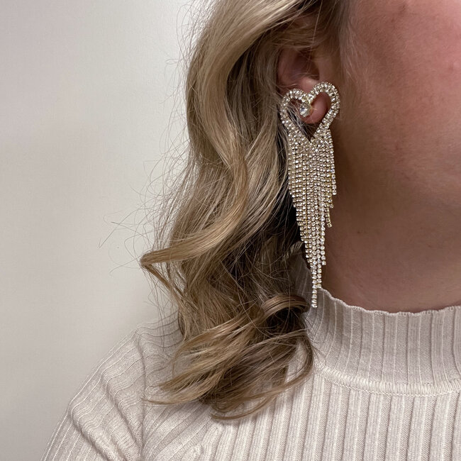 Sparkle Heart Oorbellen - Goudkleurig | Hart Strass