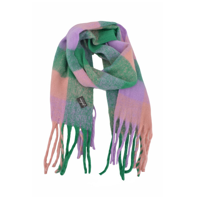 Fashion Favorite Sjaal Geblokt Lila/Groen | 210 x 38 cm