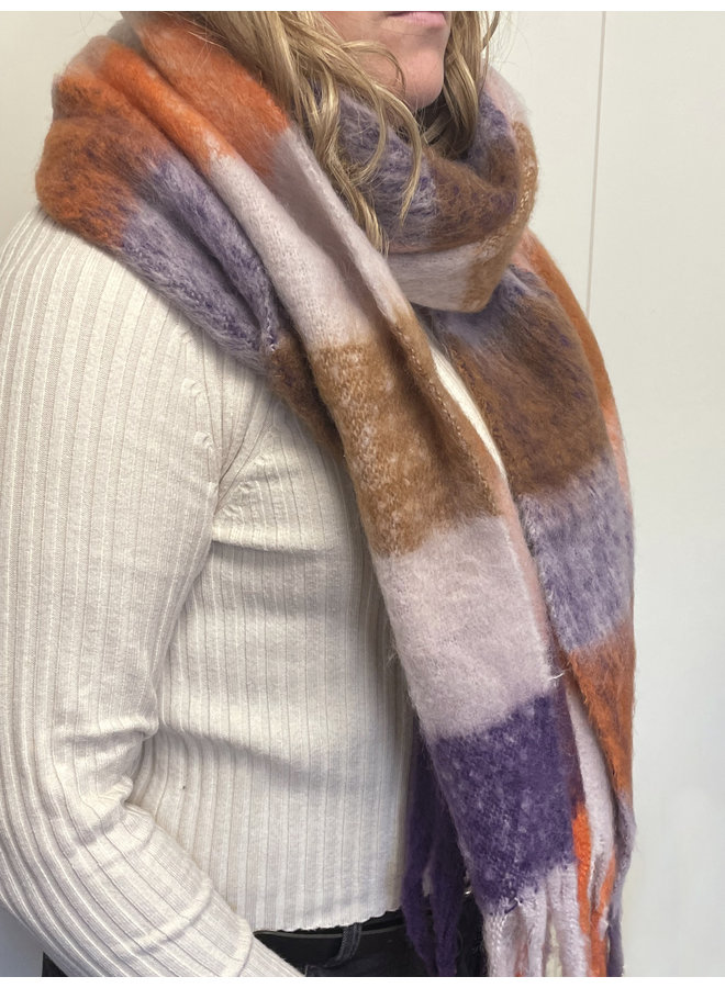 Sjaal Geblokt - Oranje/Lila | Polyester | 210 x 38 cm