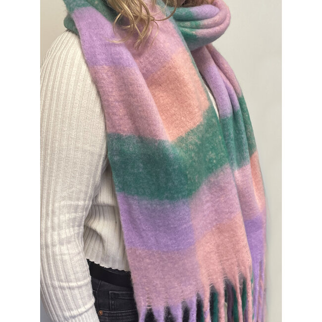 Sjaal Geblokt Lila/Groen | 210 x 38 cm