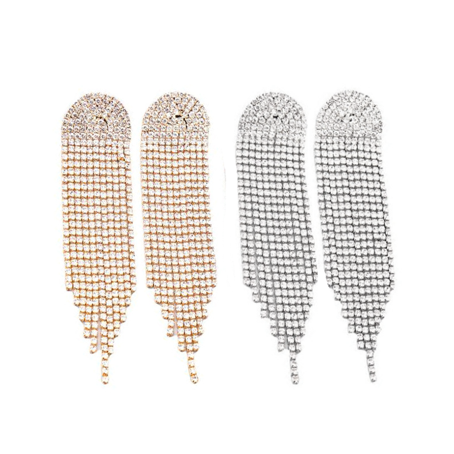 Lange Strass Oorhangers - Goudkleurig | 11,8 x 2,6 cm