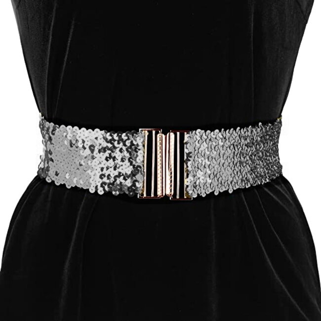 Sparkle Taille Riem - Zilver | 65 - 95 cm | Elastische Glitter Riem