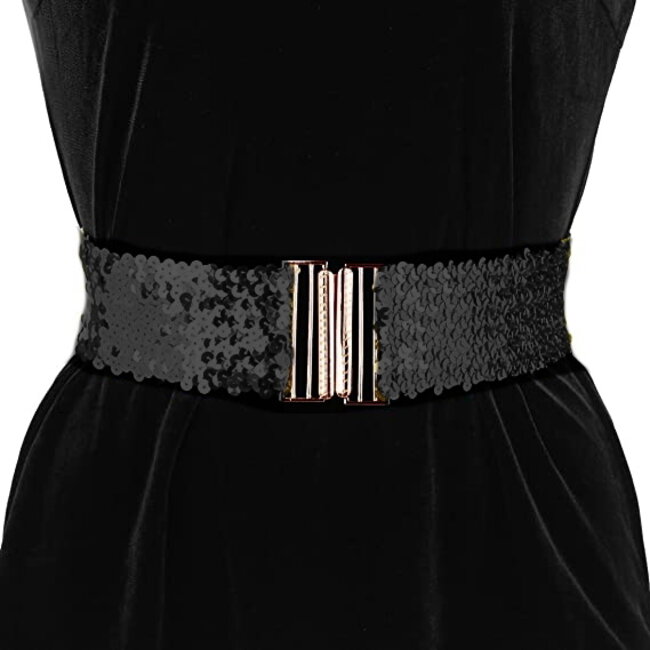 Sparkle Taille Riem - Zwart | 65 - 95 cm | Elastische Glitter Riem