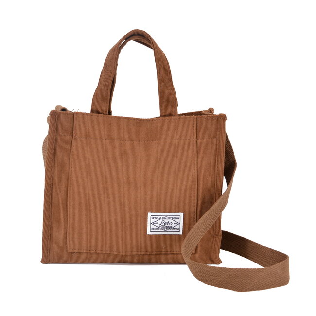 Fashion Favorite Schoudertas - Cognac | Corduroy | 26 x 21 x 9 cm