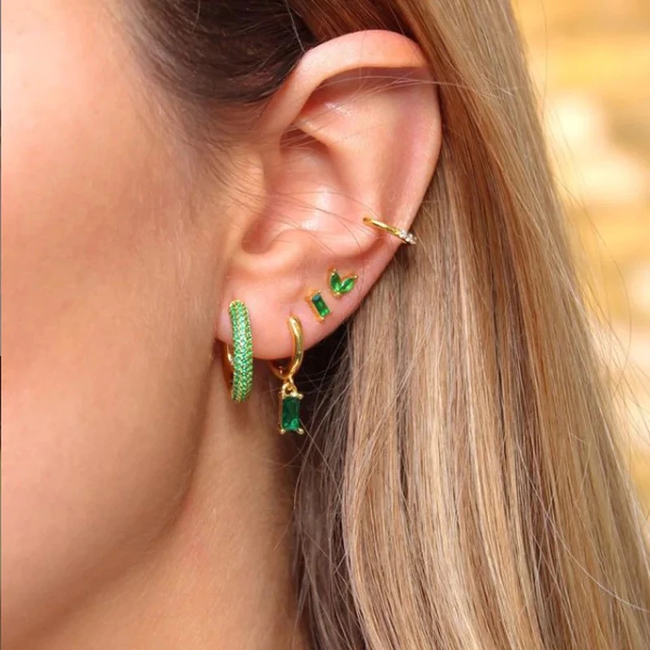 LOVI Square Oorbellen - Green/Gold | 925 Silver