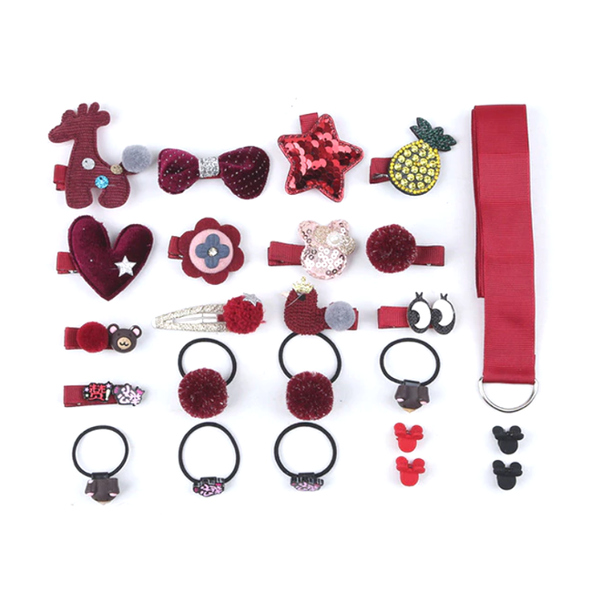 Fashion Favorite Kinder Clipjes/Elastiekjes Set - Rood