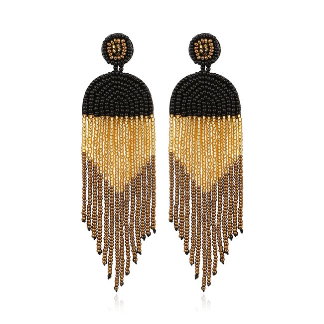 Fashion Favorite Joya Oorbellen Black/Gold | 11,5 x 3,5 cm  | Fashion Favorite