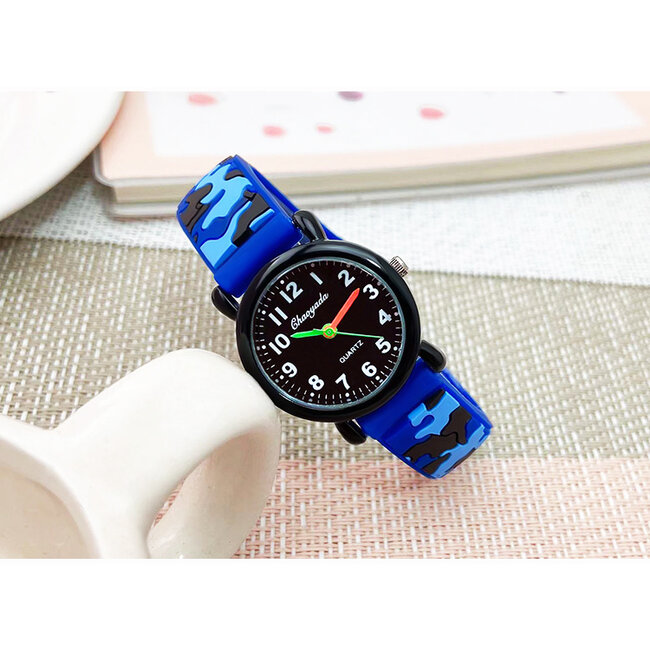 Army Kinderhorloge 3D - Blauw | Camouflage/Leger | Kunststof/Siliconen