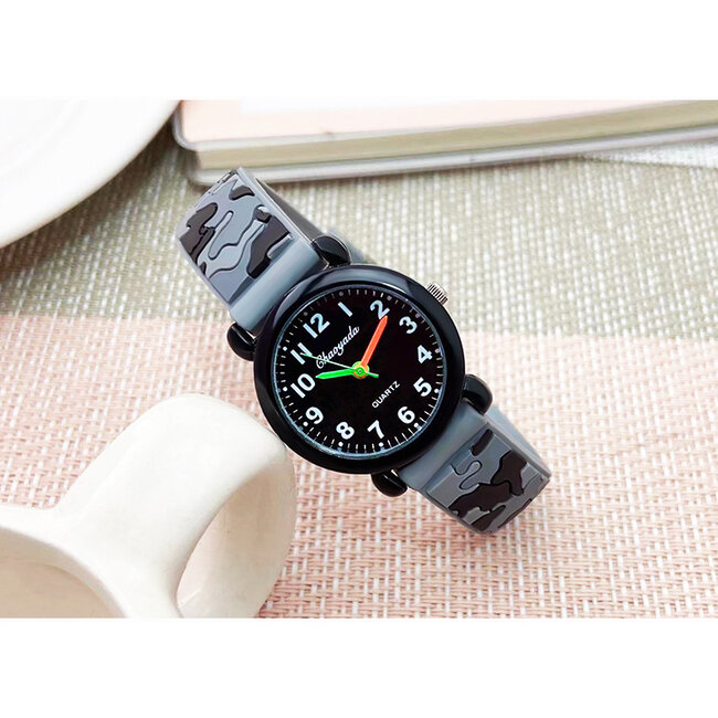 Army Kinderhorloge 3D - Grijs | Camouflage/Leger | Kunststof/Siliconen