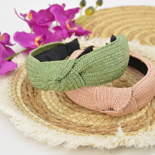 Ibiza Beach Haarband / Diadeem | Boho Knot Roze | Rotan Look