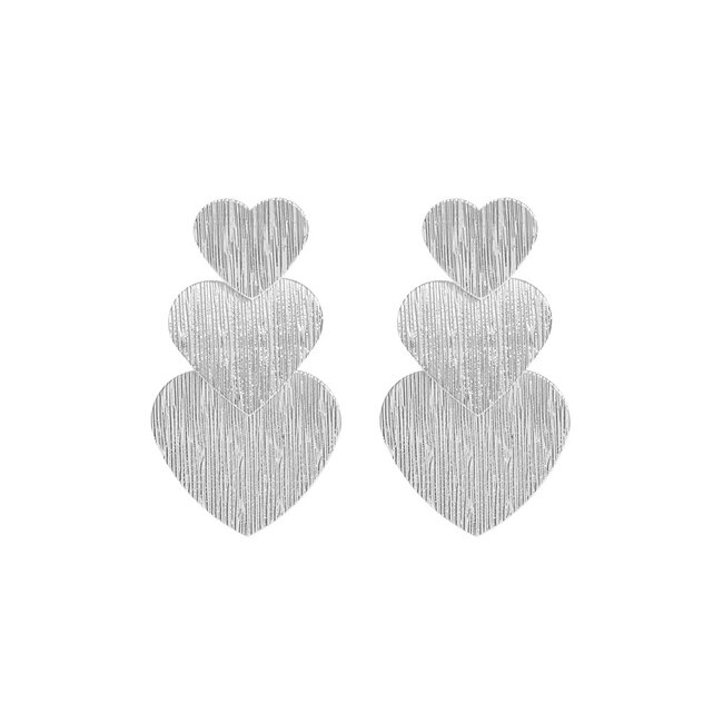 Fashion Favorite Three Heart Oorbellen | Zilverkleurig | 4,9 cm x 2,7 cm | Fashion Favorite