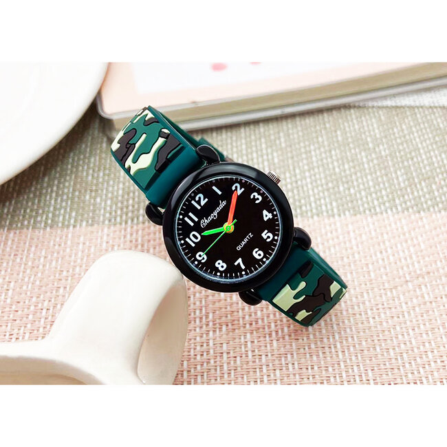 Army Kinderhorloge 3D - Donkergroen | Camouflage/Leger | Kunststof/Siliconen