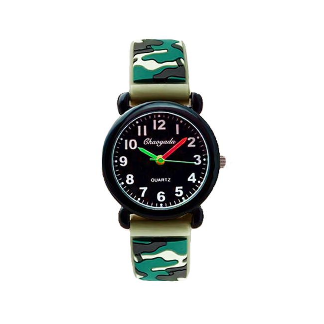 Fashion Favorite Army Kinderhorloge 3D - Groen | Camouflage/Leger | Kunststof/Siliconen