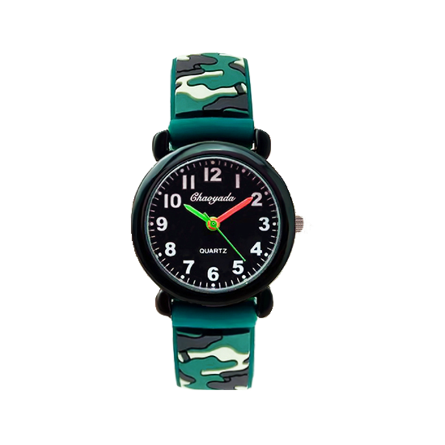 Fashion Favorite Army Kinderhorloge 3D - Donkergroen | Camouflage/Leger | Kunststof/Siliconen