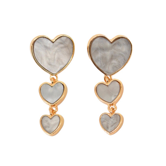 Fashion Favorite Jazz Heart Oorbellen | Grijs/Goud | 5 cm x 2,2 cm | Fashion Favorite