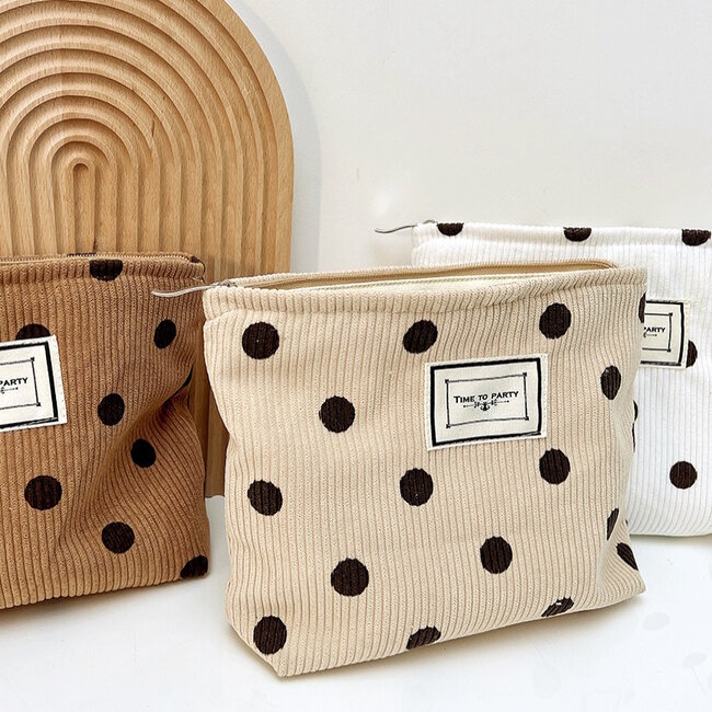 Toilettas Corduroy | Stip Wit | Make-Up Tas | Katoen/Polyester