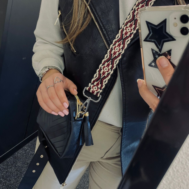 Bag Strap / Tas Riem Ibiza | Bordeaux/Zwart/Creme | Schouderriem