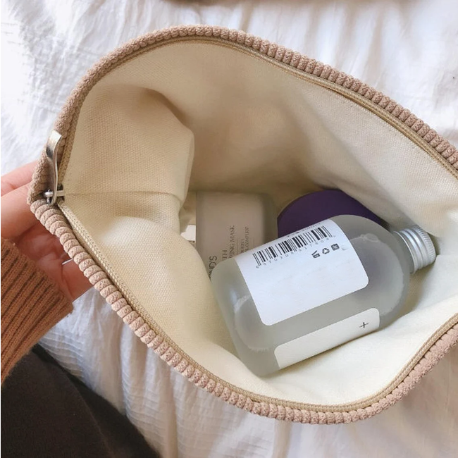 Toilettas Corduroy | Stip Wit | Make-Up Tas | Katoen/Polyester