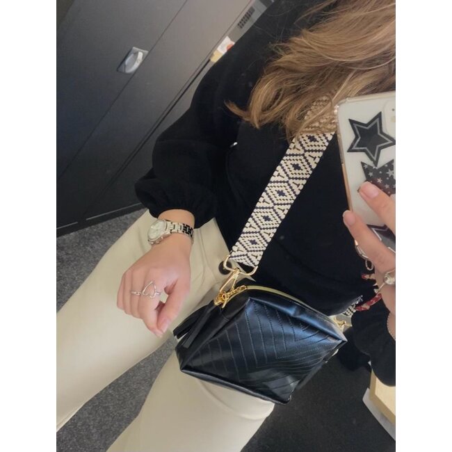 Bag Strap / Tas Riem Boho | Donkerblauw/Creme  | Schouderriem