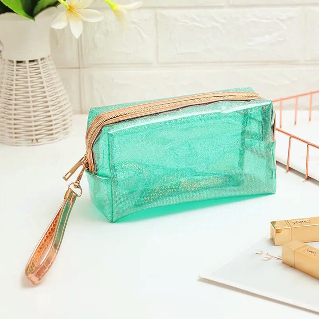 Make-Up / Toilettas | Glitter Groen | 17,5 x 10,5 x 7,5 cm | Fashion Favorite