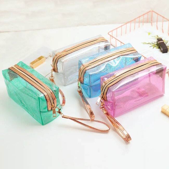 Make-Up / Toilettas | Glitter Groen | 17,5 x 10,5 x 7,5 cm | Fashion Favorite