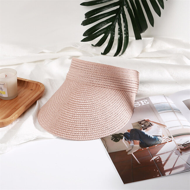 Zonneklep | Gevlochten Stro Roze | Fashion Favorite