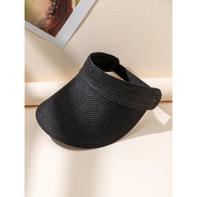 Zonneklep | Gevlochten Stro Zwart